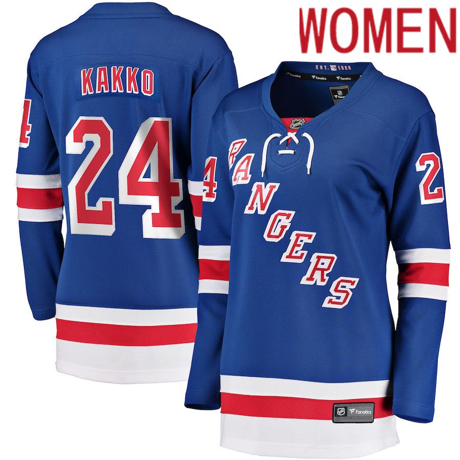Women New York Rangers #24 Kaapo Kakko Fanatics Branded Blue Replica Player NHL Jersey->women nhl jersey->Women Jersey